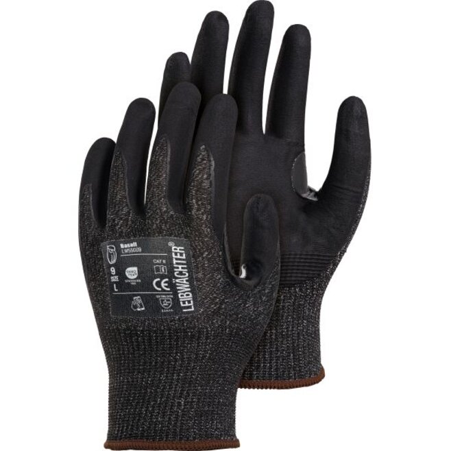 Leibwächter LW550 Basalt, Nylon-Elasthan-Handschuh mit Nitril-Beschichtung, Polybeutel