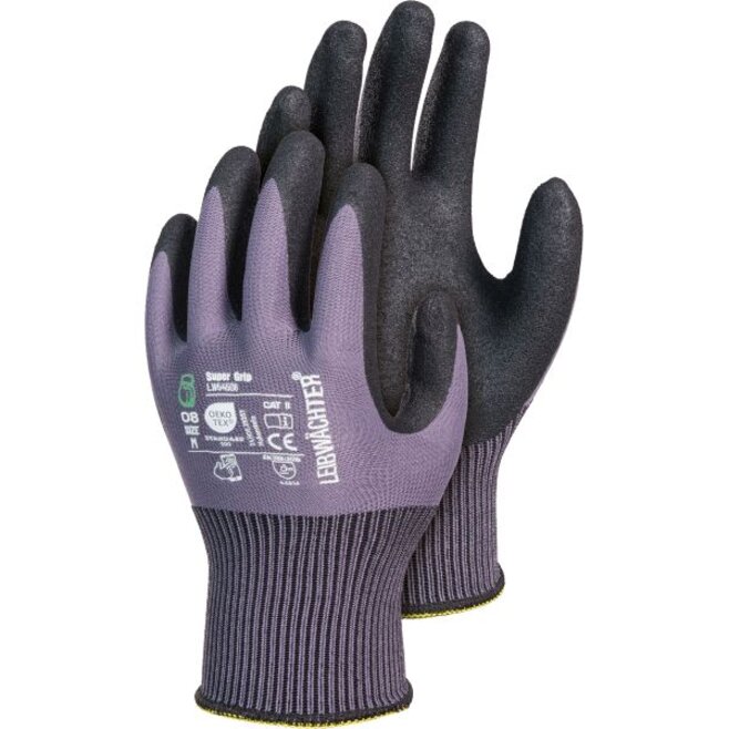 Leibwächter LW545 Super-Grip, Nylon-Elasthan-Shell Handschuh mit Nitril-Sand Beschichtung, SB-Karte