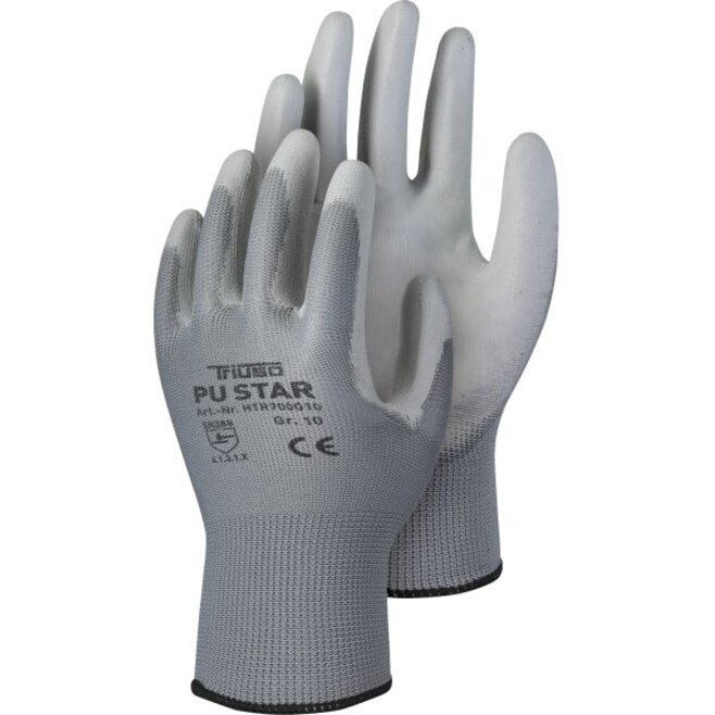 TR700G, PU-Star grey, Polyester-Handschuh mit PU-Beschichtung, Polybeutel, paarweise mit EAN