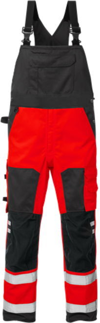 Fristads High Vis Latzhose Kl. 2 1015 PLU – Warnschutz-Rot/Schwarz