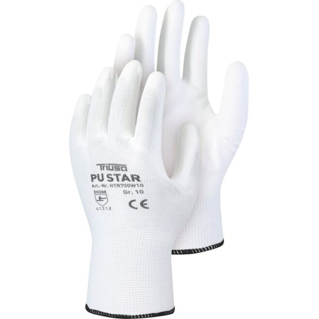 TR700W, PU-Star white, Polyester-Handschuh mit PU-Beschichtung, Polybeutel, paarweise mit EAN