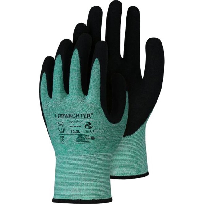 Leibwächter RLW360 Peridot, Recycle Polyester-Spandex-Handschuh mit Latex-Beschichtung, SB-Karte