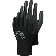 TR700B, PU-Star black, Polyester-Handschuh mit PU-Beschichtung, Polybeutel, paarweise mit EAN