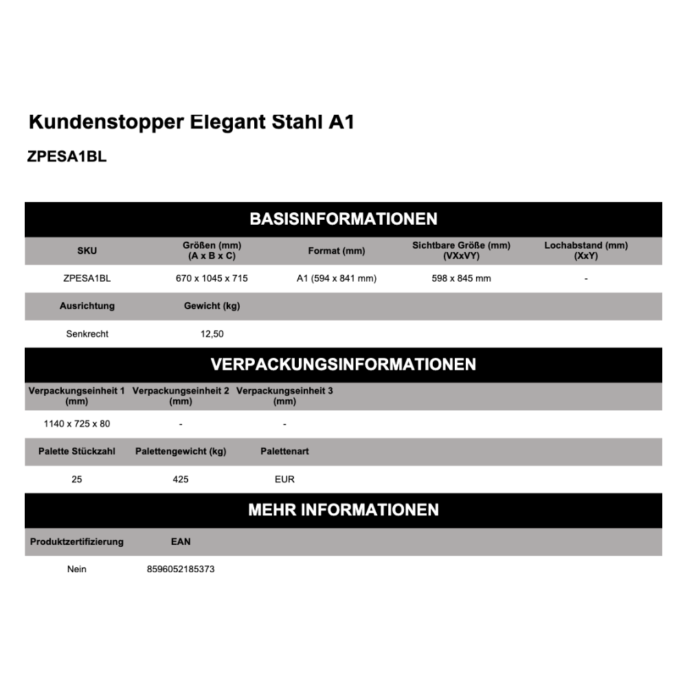 Maßskizze Kundenstopper Elegant Stahl