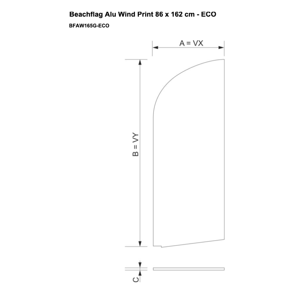 Maßskizze Beachflag Alu Wind Print
