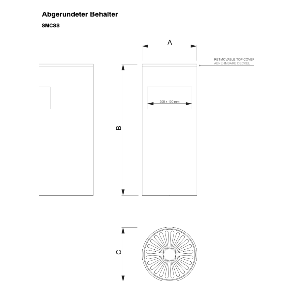 Maßskizze Abgerundeter Behälter