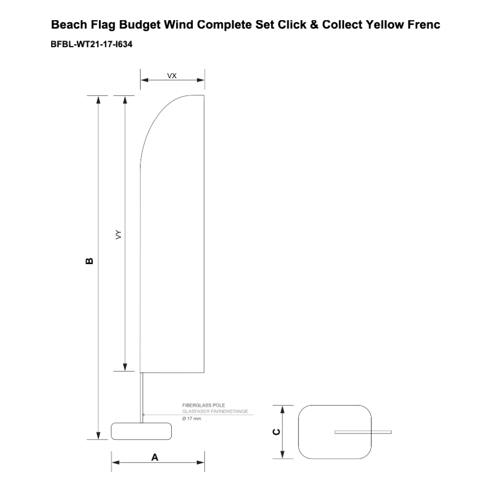 Maßskizze Beachflag Budget Set Wind Large Click & Collect