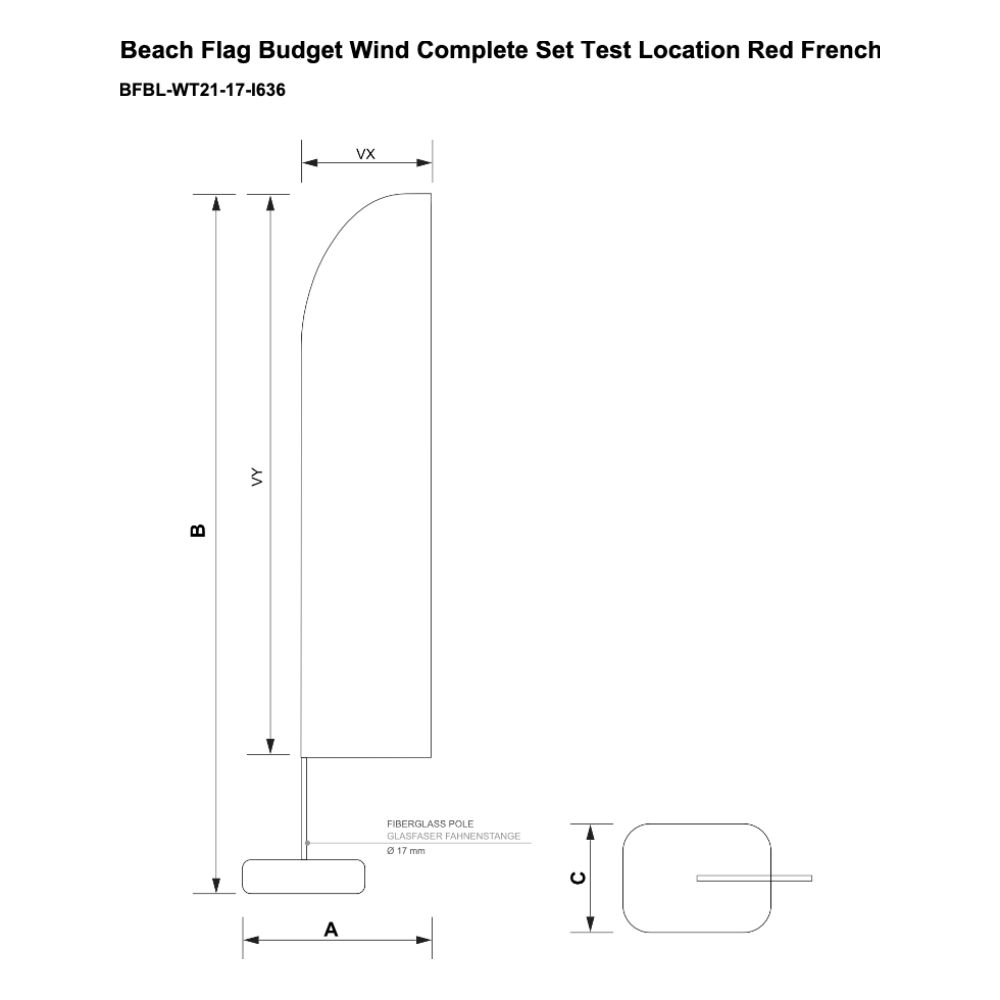 Maßskizze Beachflag Budget Set Wind Large Test Location