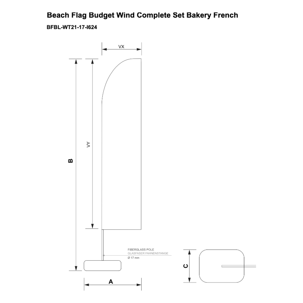 Maßskizze Beachflag Budget Set Wind Large Bakery