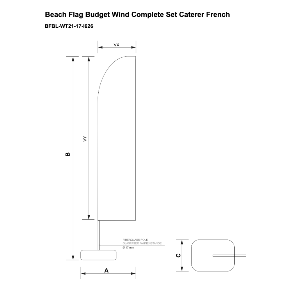 Maßskizze Beachflag Budget Set Wind Large Caterer