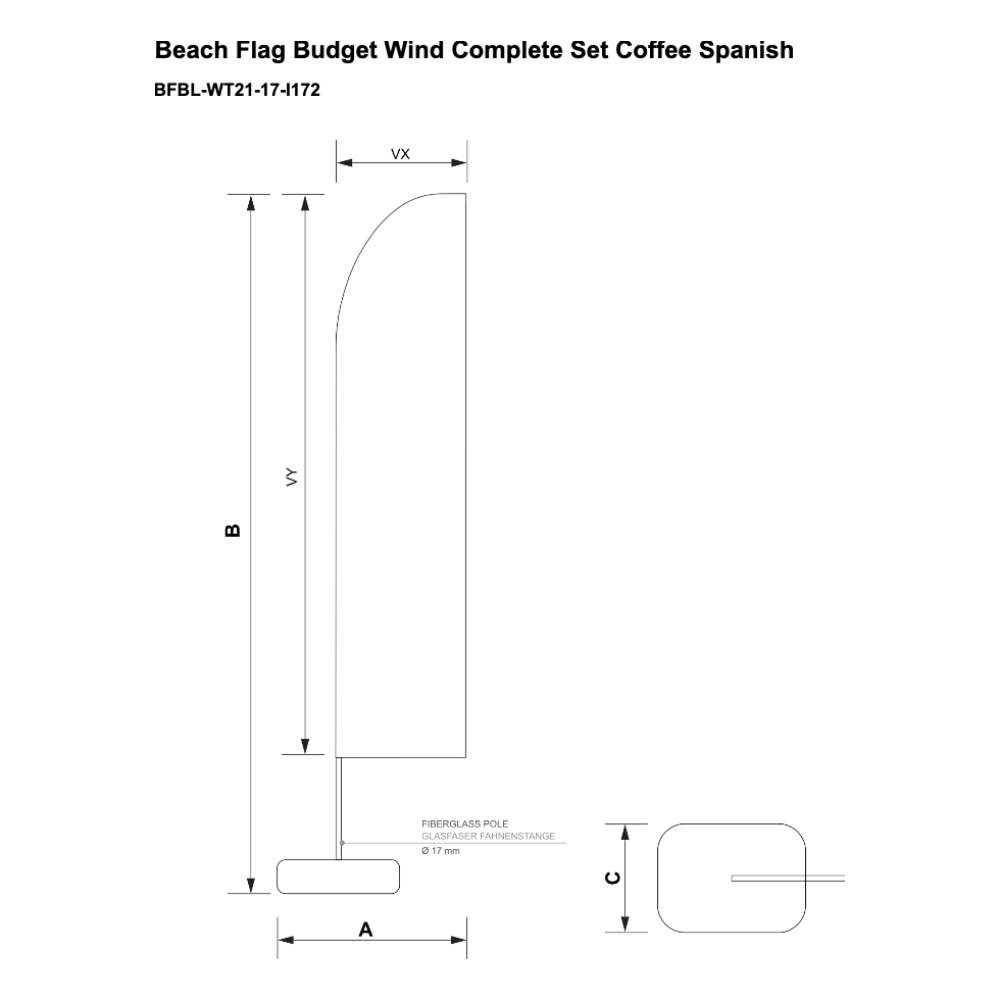 Maßskizze Beachflag Budget Set Wind Large Coffee