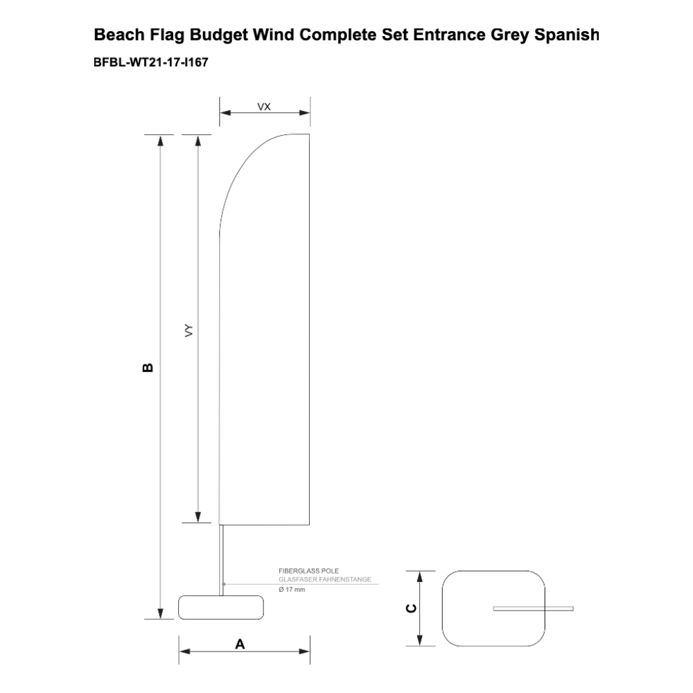 Maßskizze Beachflag Budget Set Wind Large Entrance