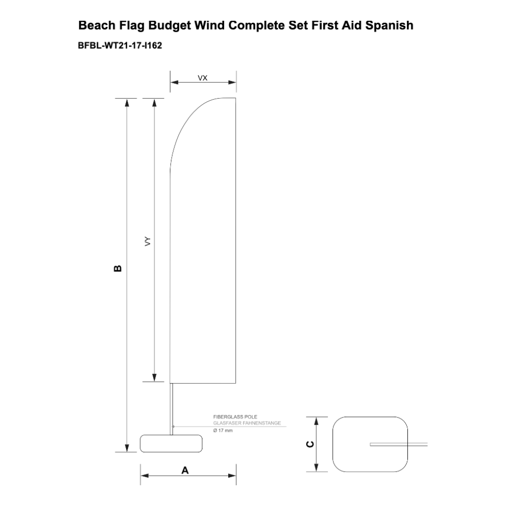 Maßskizze Beachflag Budget Set Wind Large First Aid