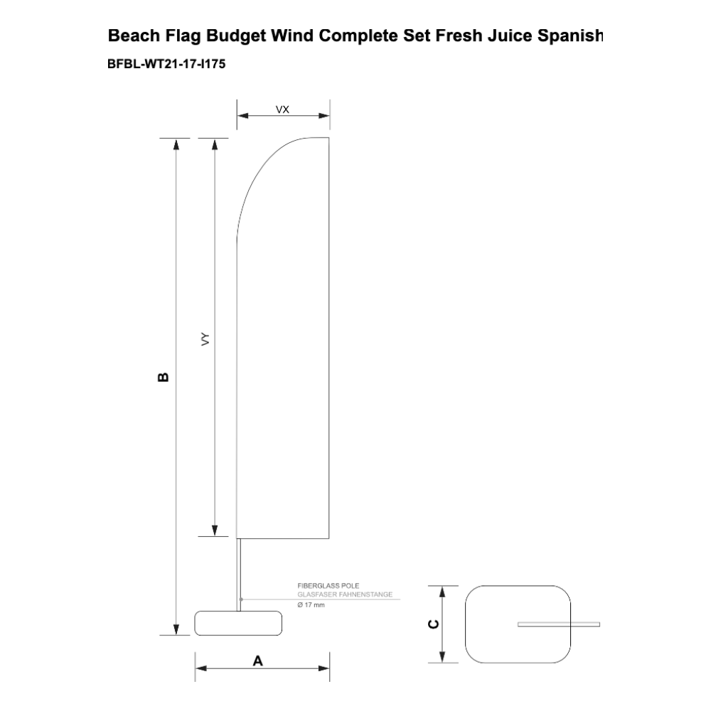 Maßskizze Beachflag Budget Set Wind Large Fresh Juice