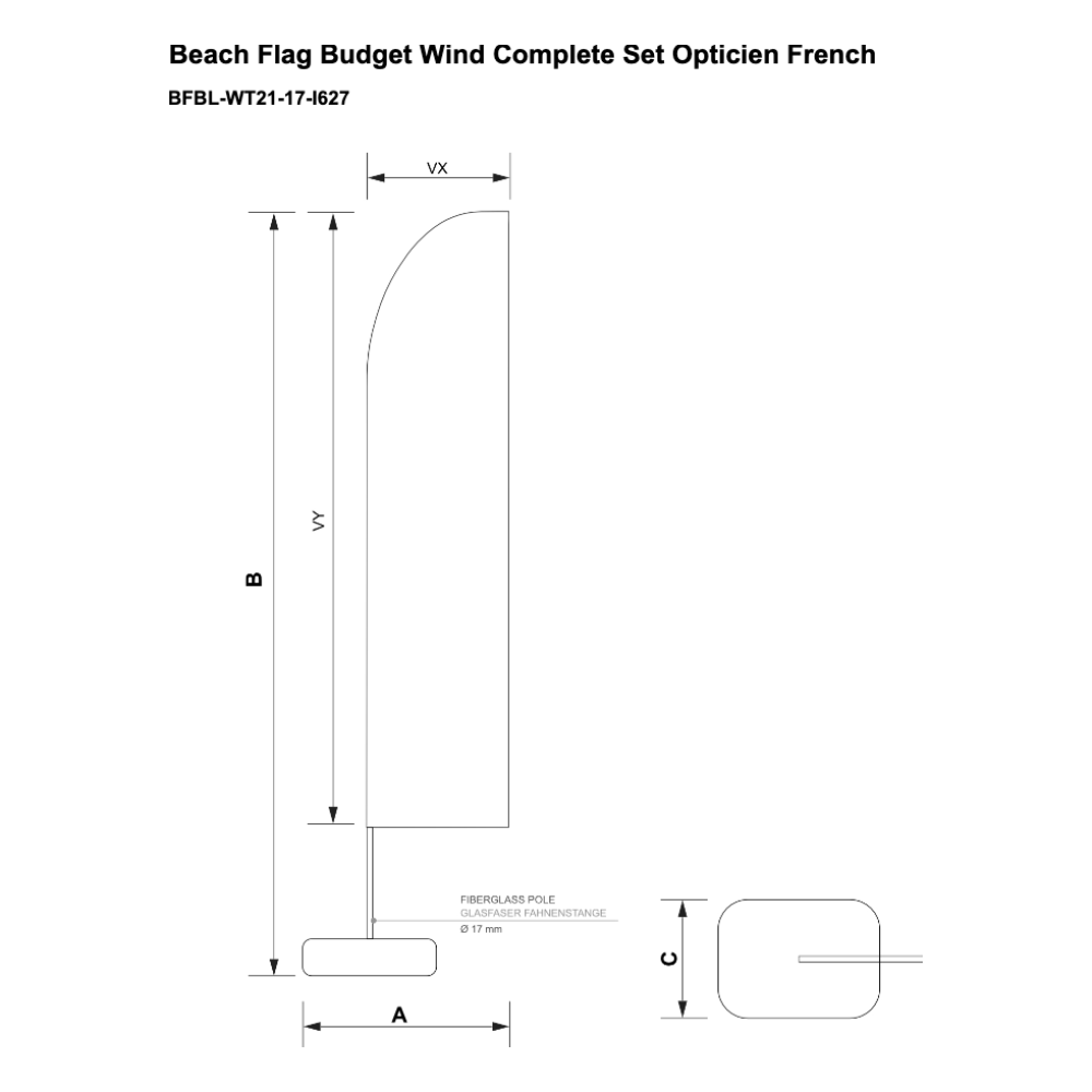 Maßskizze Beachflag Budget Set Wind Large Opticien