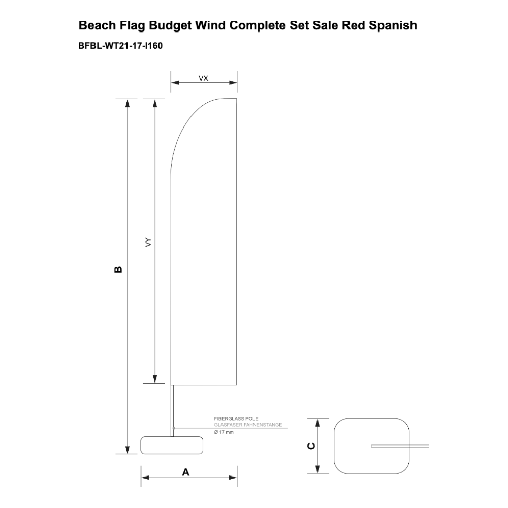 Maßskizze Beachflag Budget Set Wind Large Sale