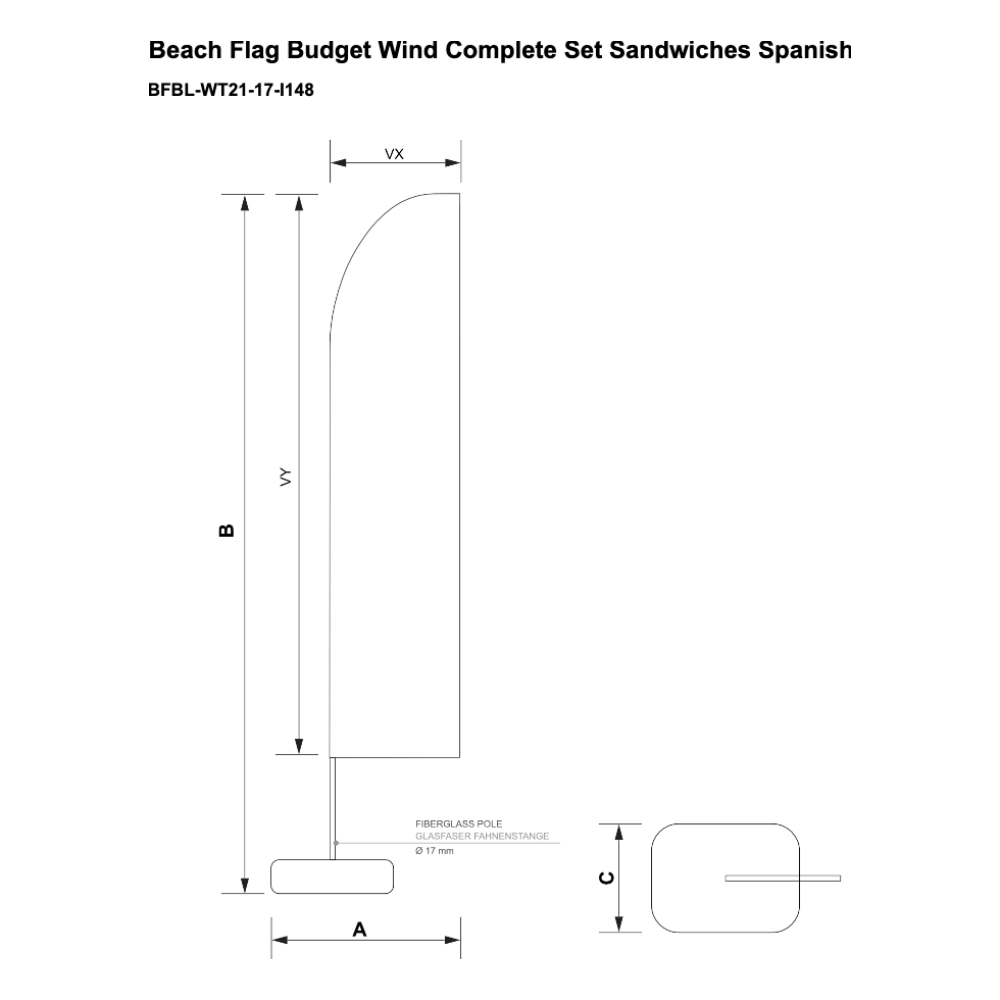 Maßskizze Beachflag Budget Set Wind Large Sandwiches