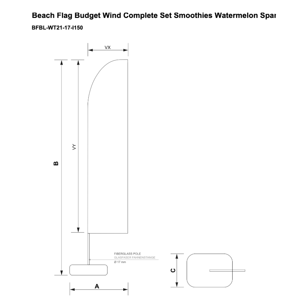 Maßskizze Beachflag Budget Set Wind Large Smoothies