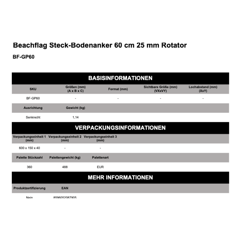 Maßskizze Beachflag Steck-Bodenanker