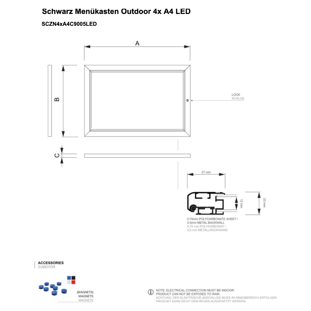 Maßskizze Menükasten Außen Schwarz / LED
