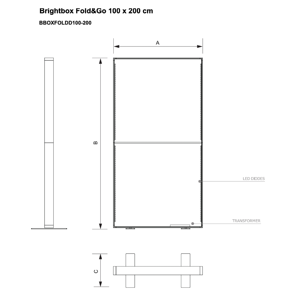 Maßskizze Brightbox Fold&Go 100 x 200 cm