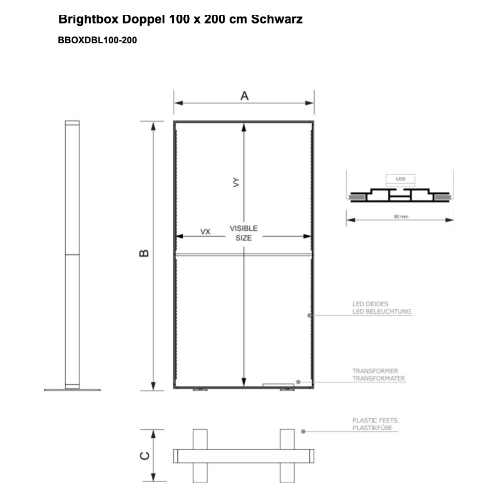 Maßskizze Brightbox Doppel