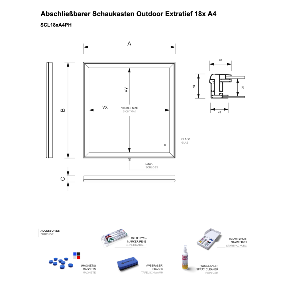 Maßskizze Schaukasten Outdoor Extratief