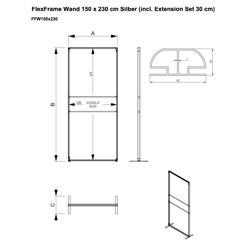 Maßskizze FlexFrame Wand