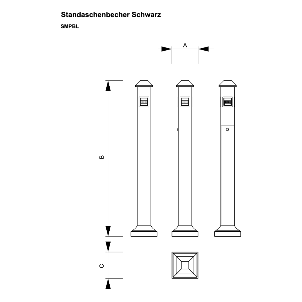 Maßskizze Standaschenbecher Schwarz