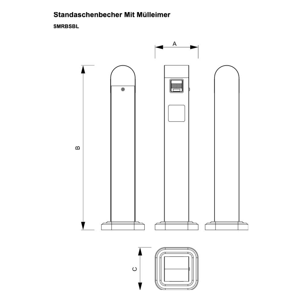 Maßskizze Standaschenbecher Mit Mülleimer
