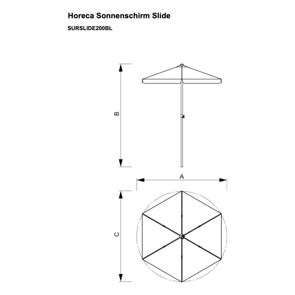 Maßskizze Horeca Sonnenschirm Slide