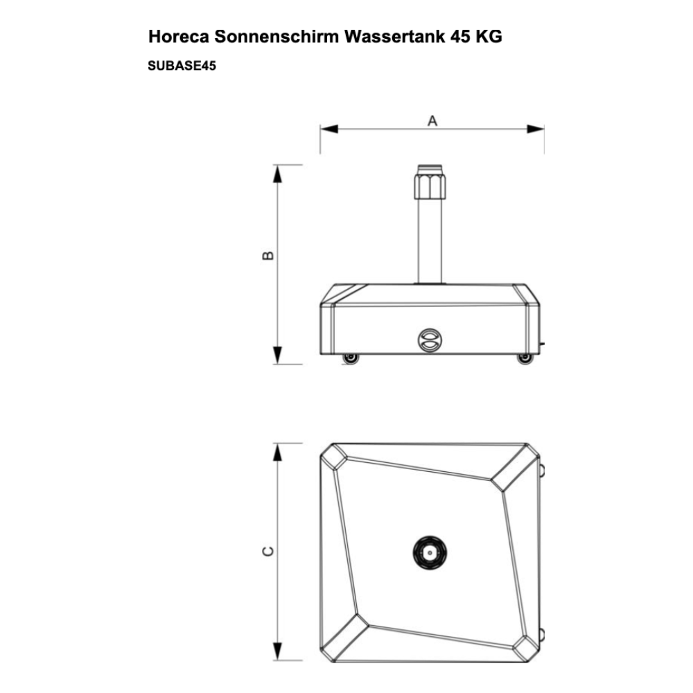 Maßskizze Horeca Sonnenschirm Wassertank 45 KG