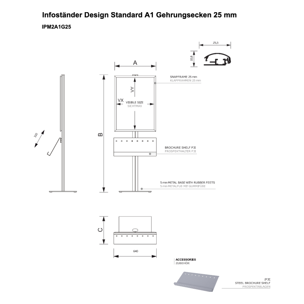 Maßskizze Infoständer Design Standard