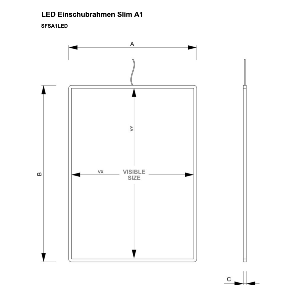 Maßskizze LED Einschubrahmen Slim