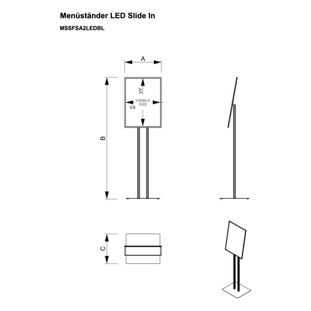 Maßskizze Menüständer LED Slide In