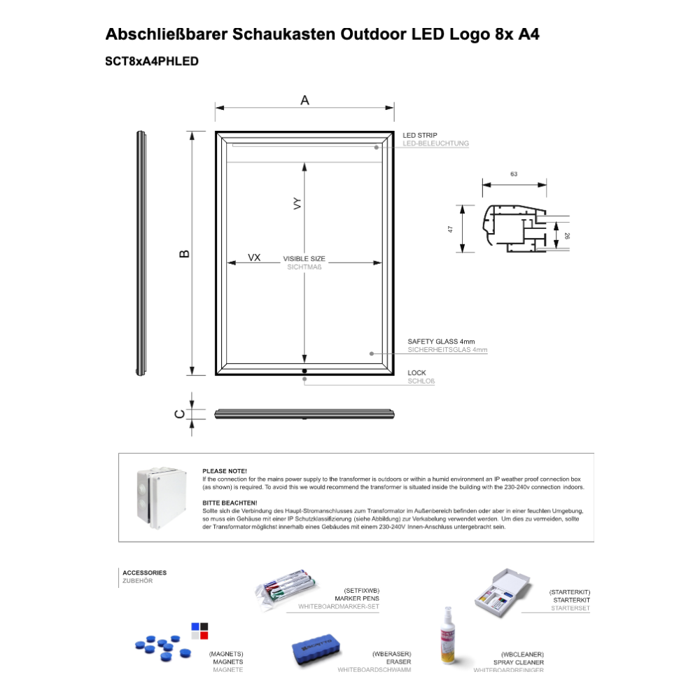 Maßskizze Schaukasten Outdoor LED