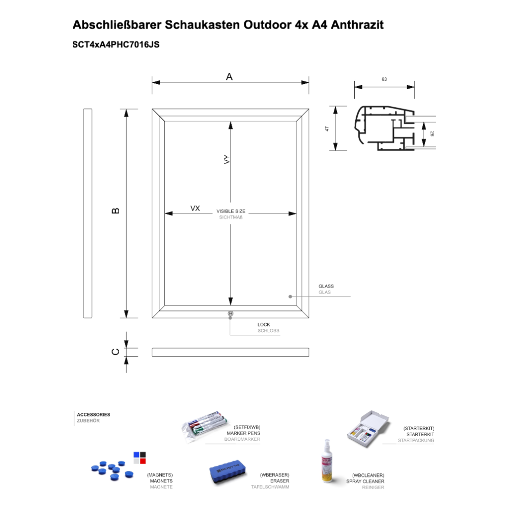 Maßskizze Schaukasten Outdoor SCT