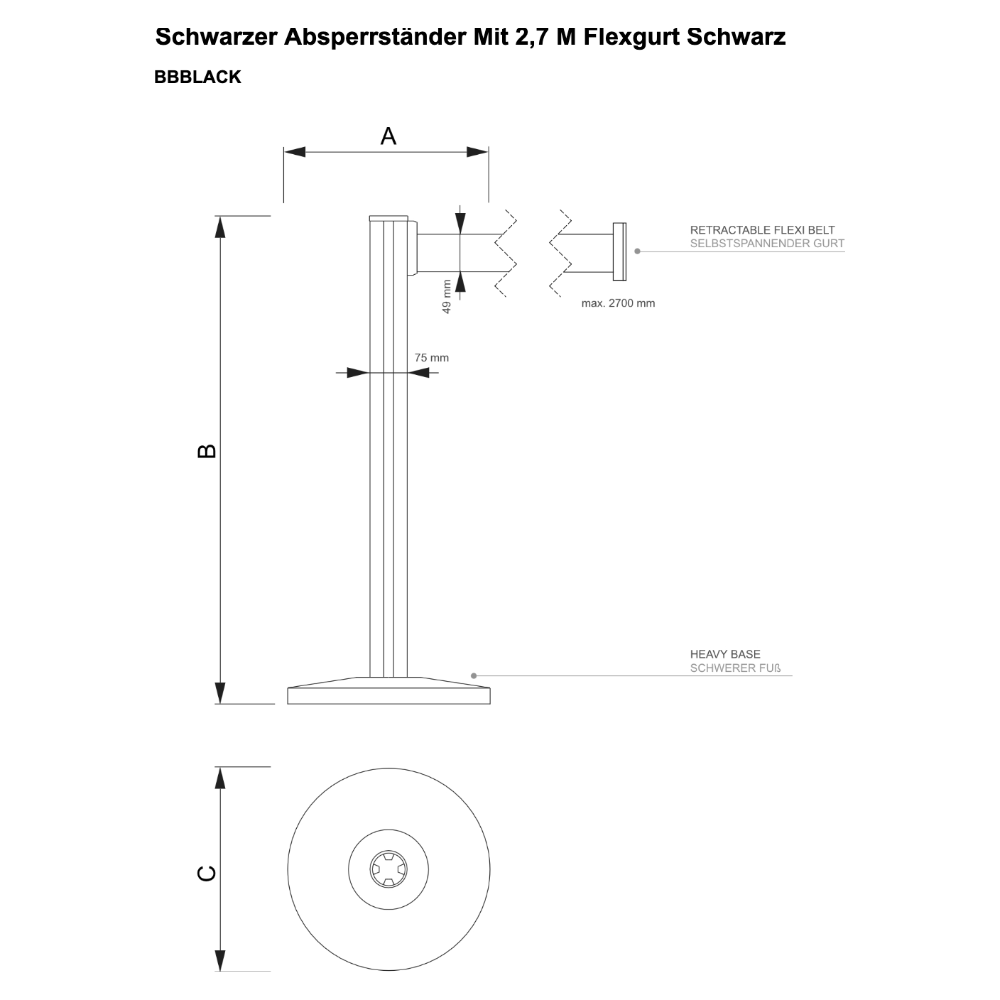 Maßskizze Absperrständer Flexgurt