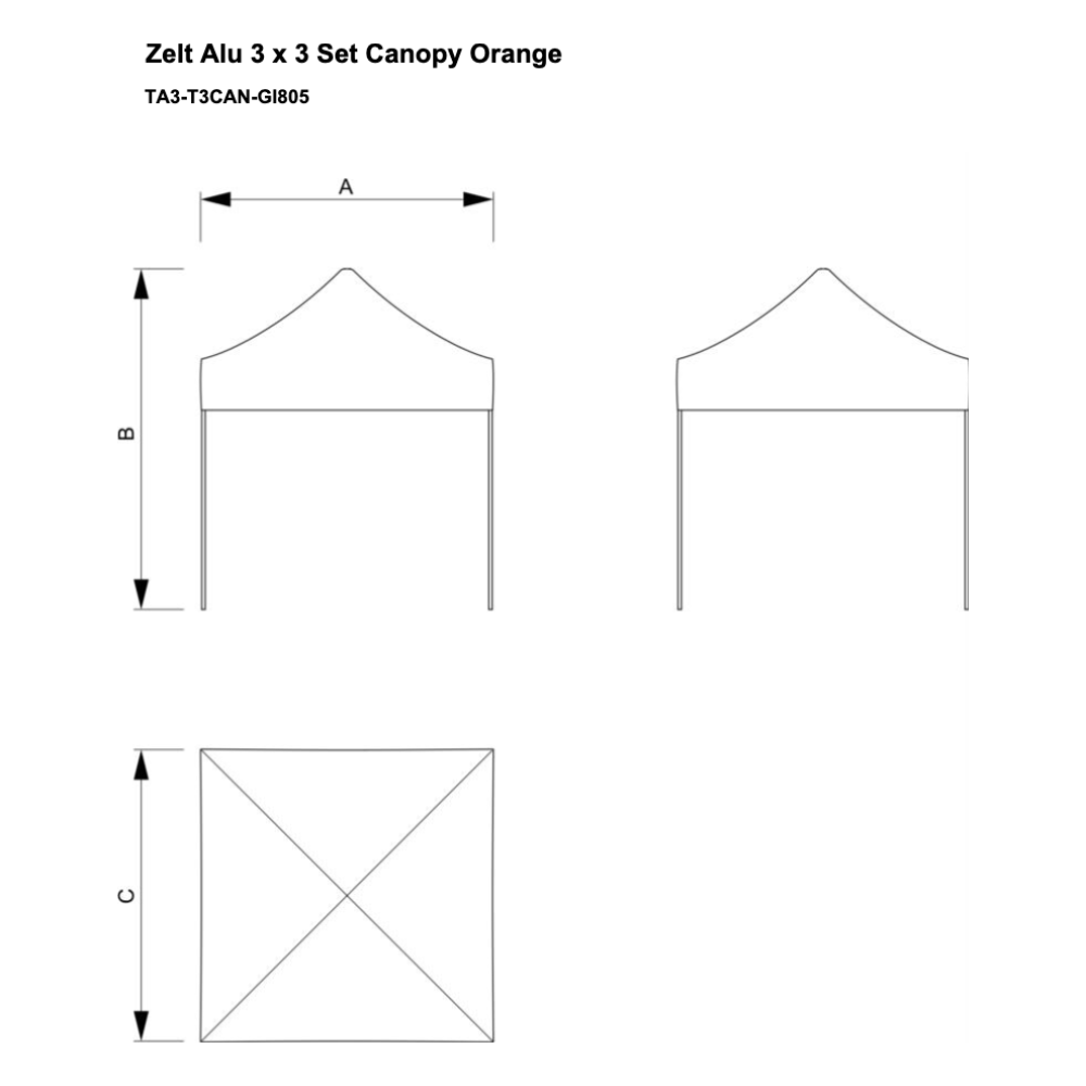 Maßskizze Zelt Alu 3 x 3 Set Canopy Vivid Tent