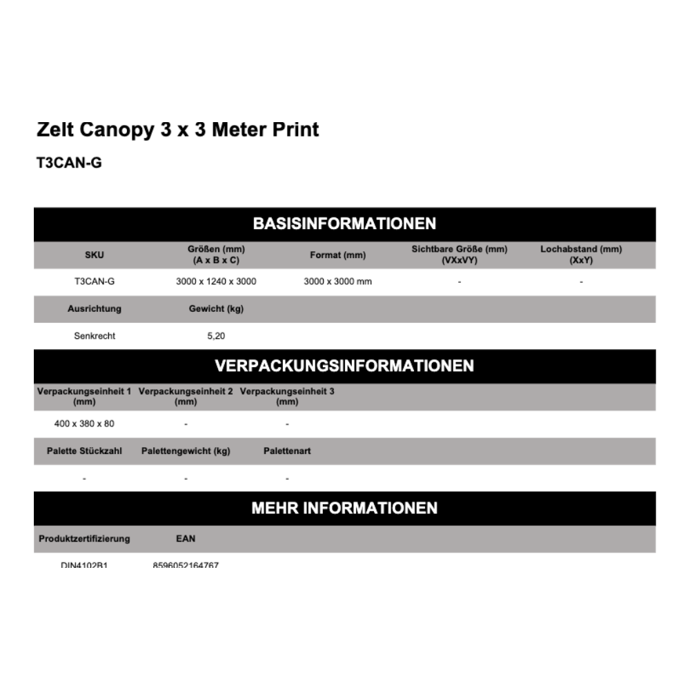 Maßskizze Zelt Stahl Canopy Print Vivid Tent
