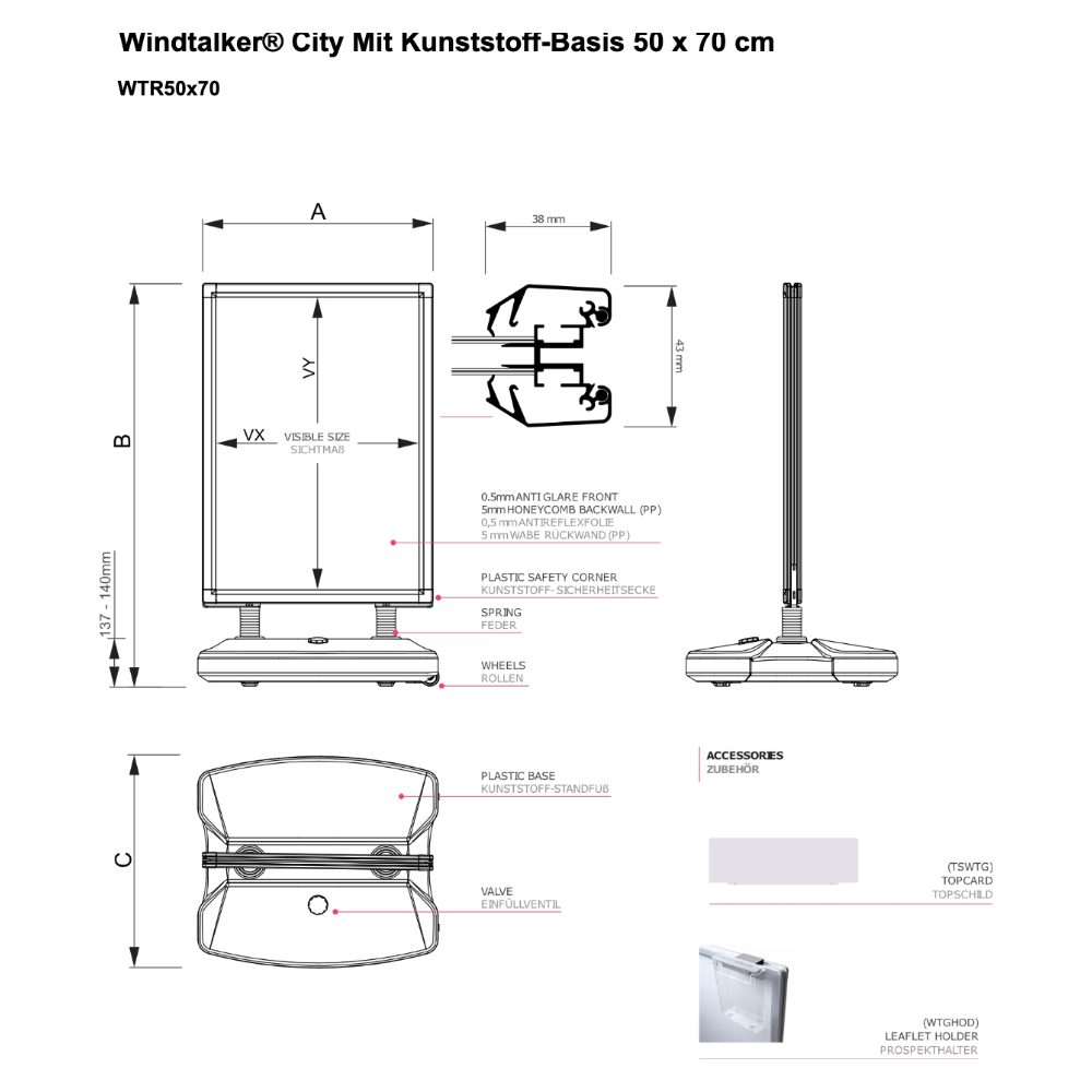 Maßskizze Windtalker® City Mit Kunststoffbasis