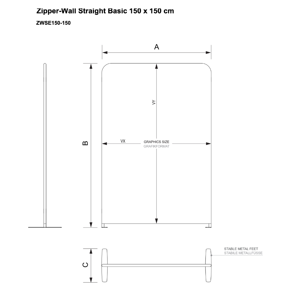 Maßskizze Zipper-Wall Straight Basic