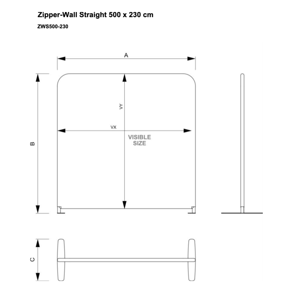 Maßskizze Zipper-Wall Straight